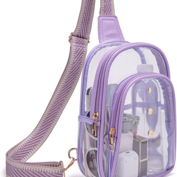 Fashionable Clear Sling Bag in Purple - Easy-to-Clean, Stadium Approved Design - Picture 1 of 7